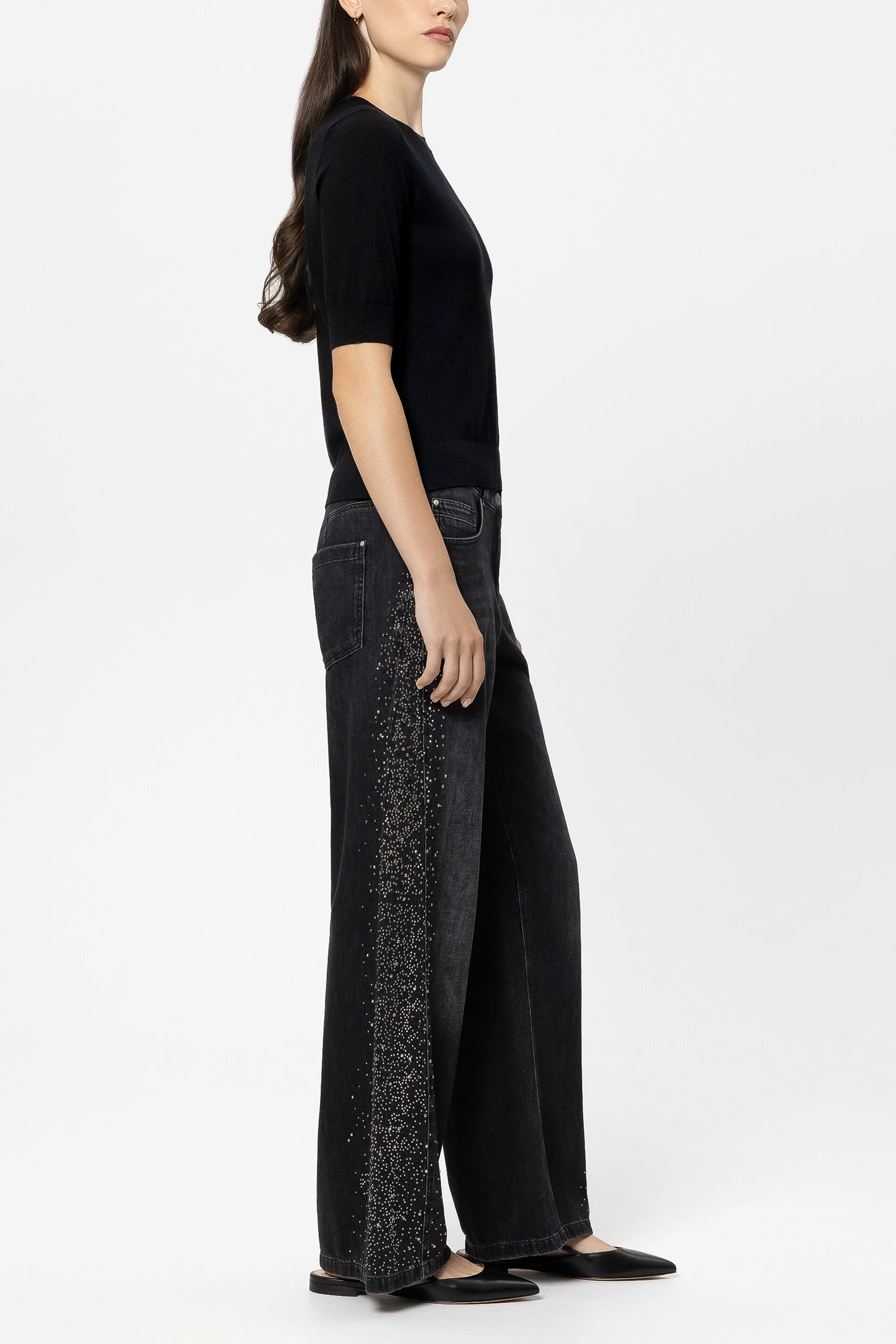 Wideleg-Black-Denim - pure black - mit Hot-Fix - Image 2