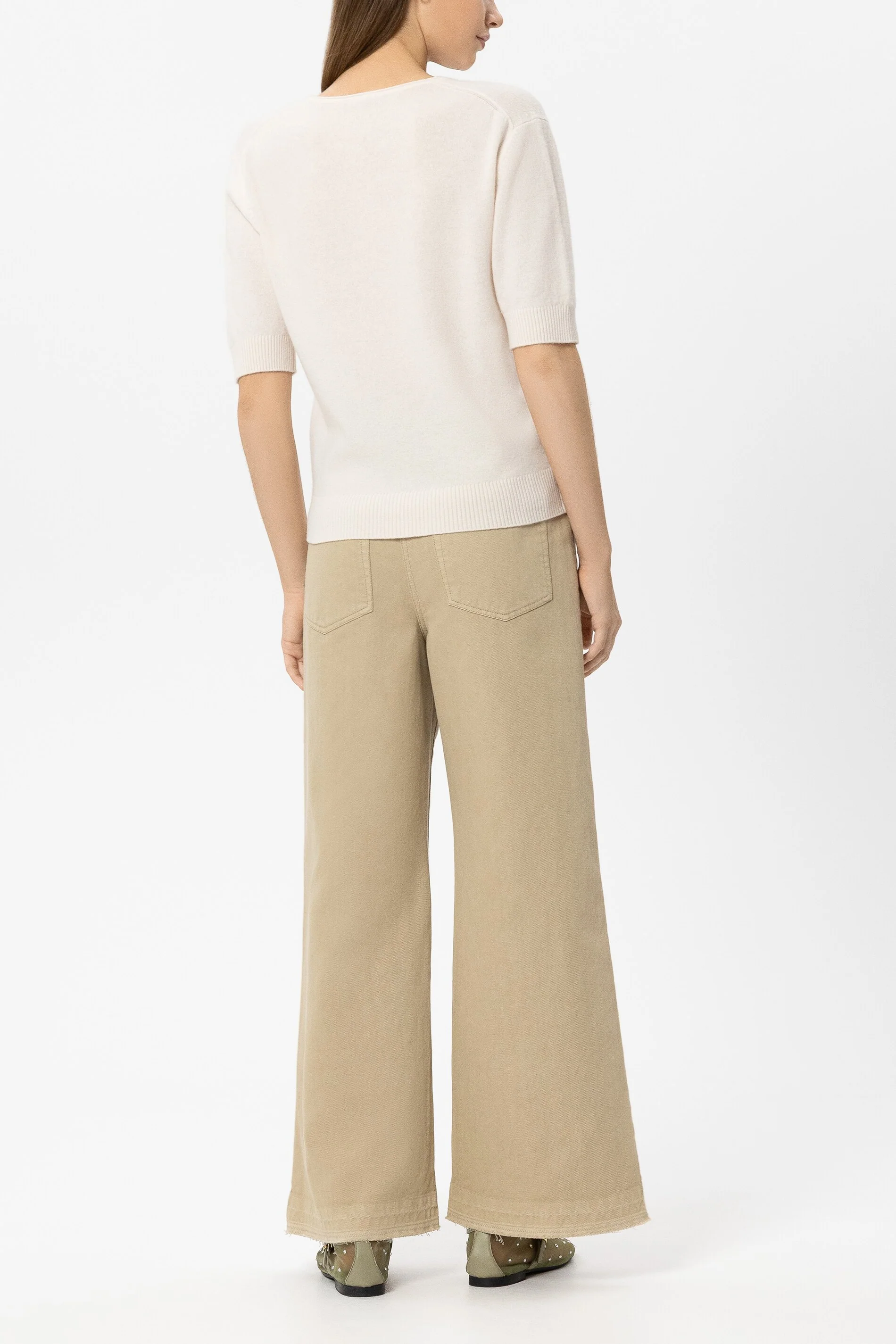 Wideleg-Denim mit Bindegürtel - sand - kurze Version - Image 3