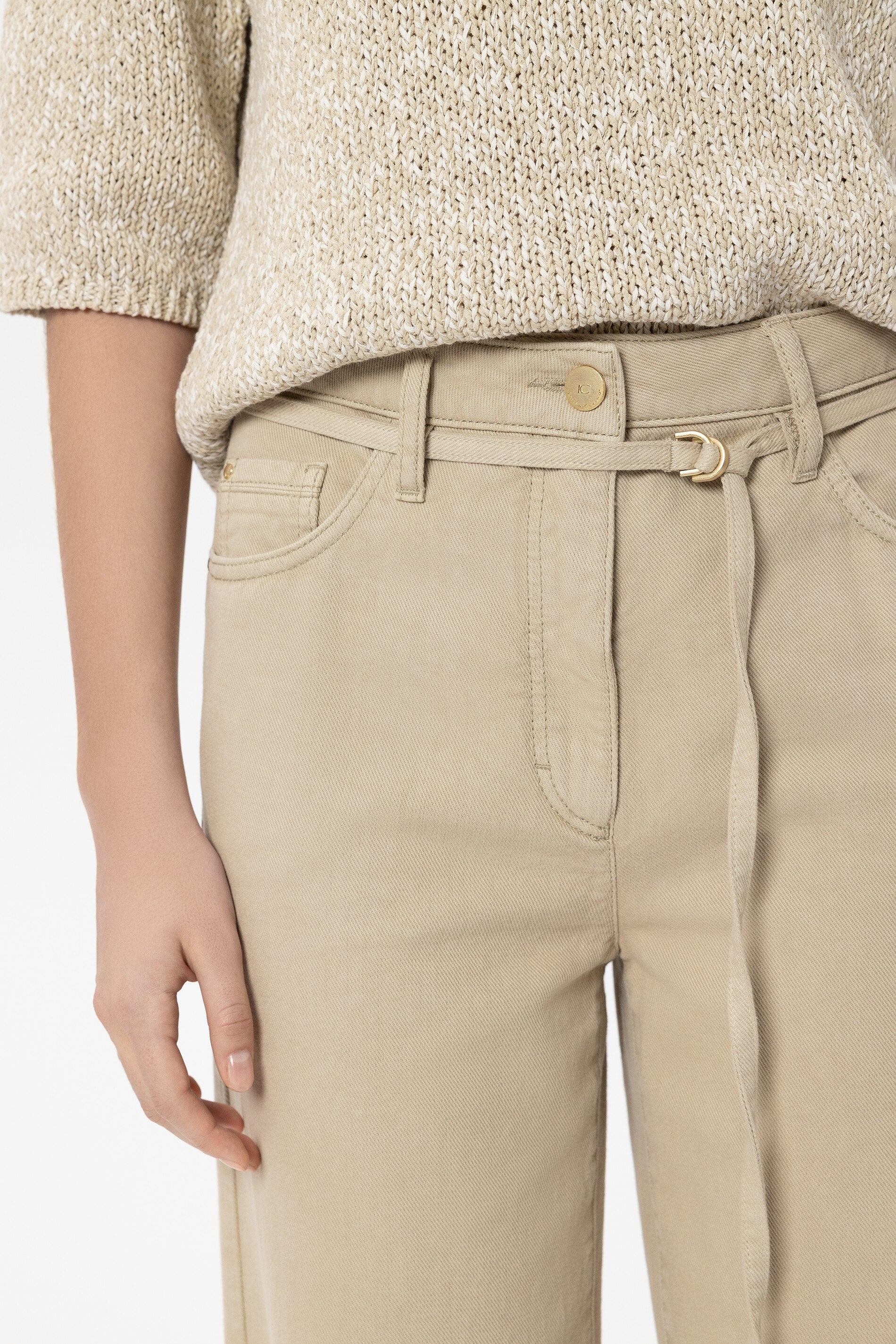 Wideleg-Denim mit Bindegürtel - sand - Standard - Image 4