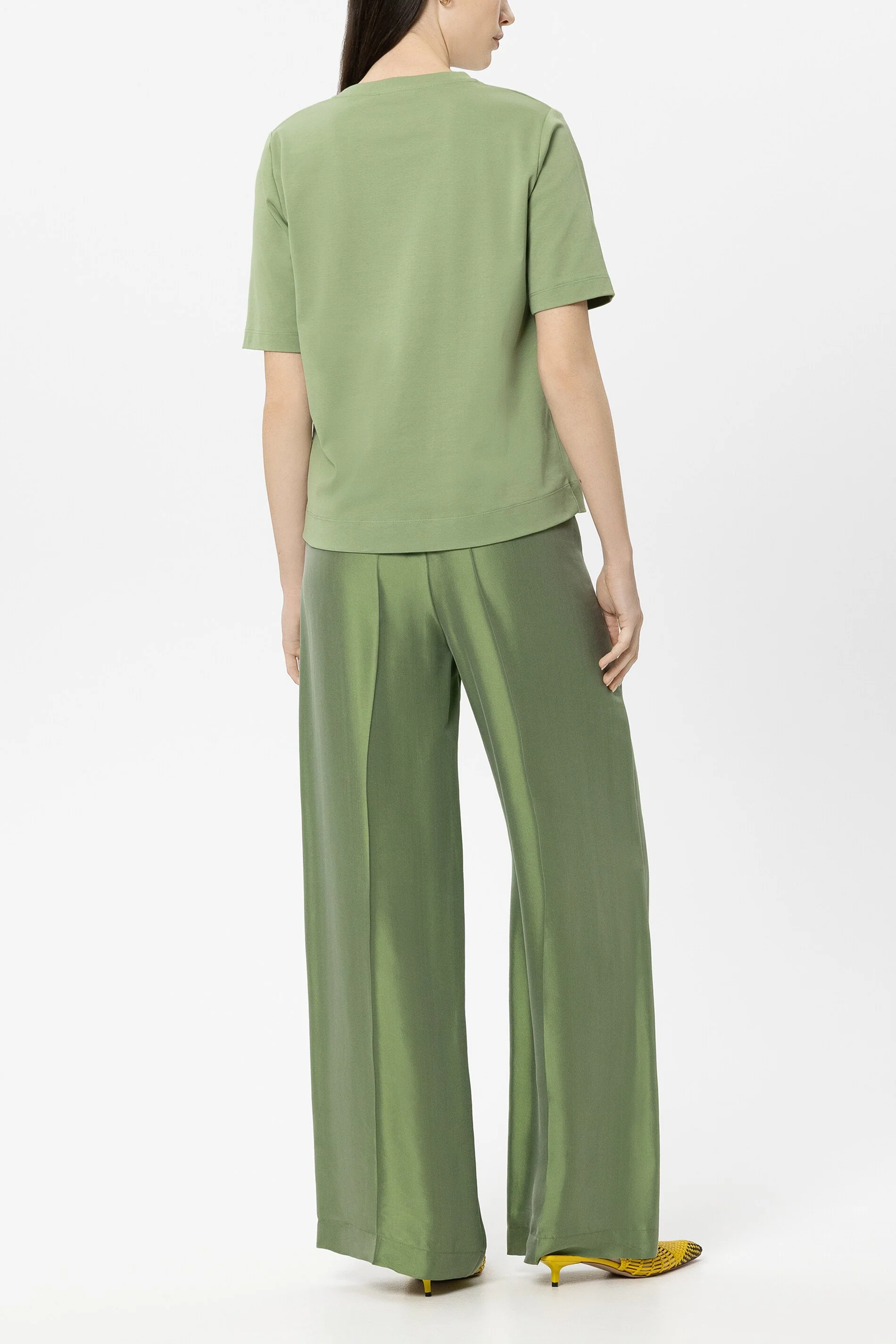Wideleg-Pants aus Seiden-Mix - moss green - Standard - Image 3