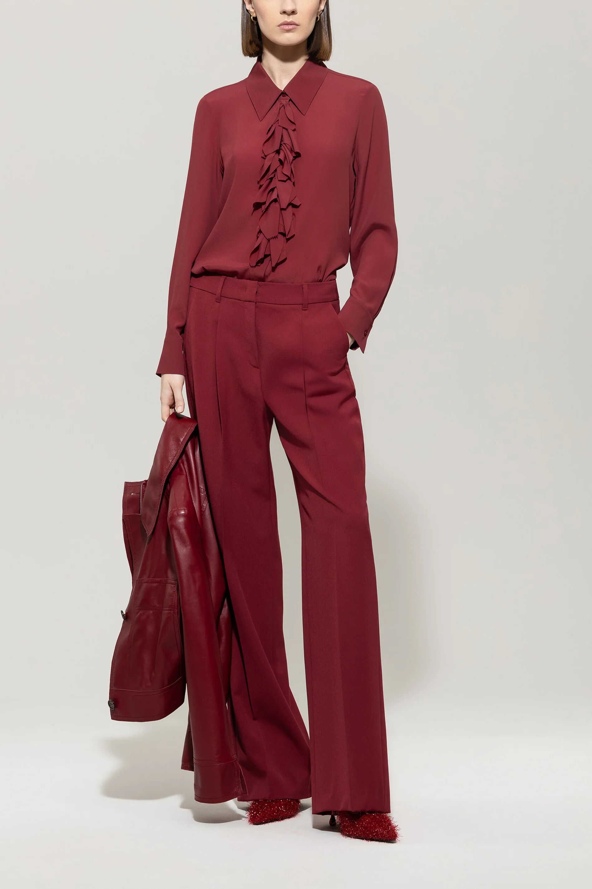 Wideleg-Pants mit Bundfalten - berry red - Standard